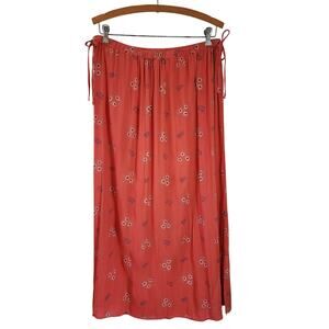 Cherokee Peach Pink Floral Long Summer Skirt Elastic Waist Size L